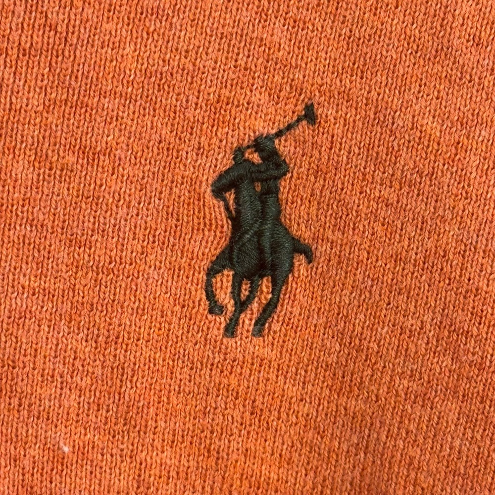 Polo Ralph Lauren Mens Large Orange V-Neck Sweater 100% Pima Cotton Pony Logo - Picture 2 of 6
